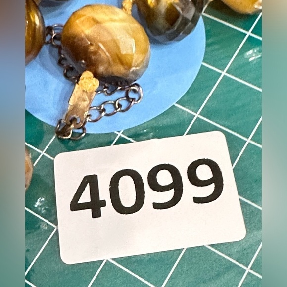 Necklace Hand knotted Faux Acrylic Tigers Eye Facets Choker Chunky Beads 4099 - Picture 11 of 16